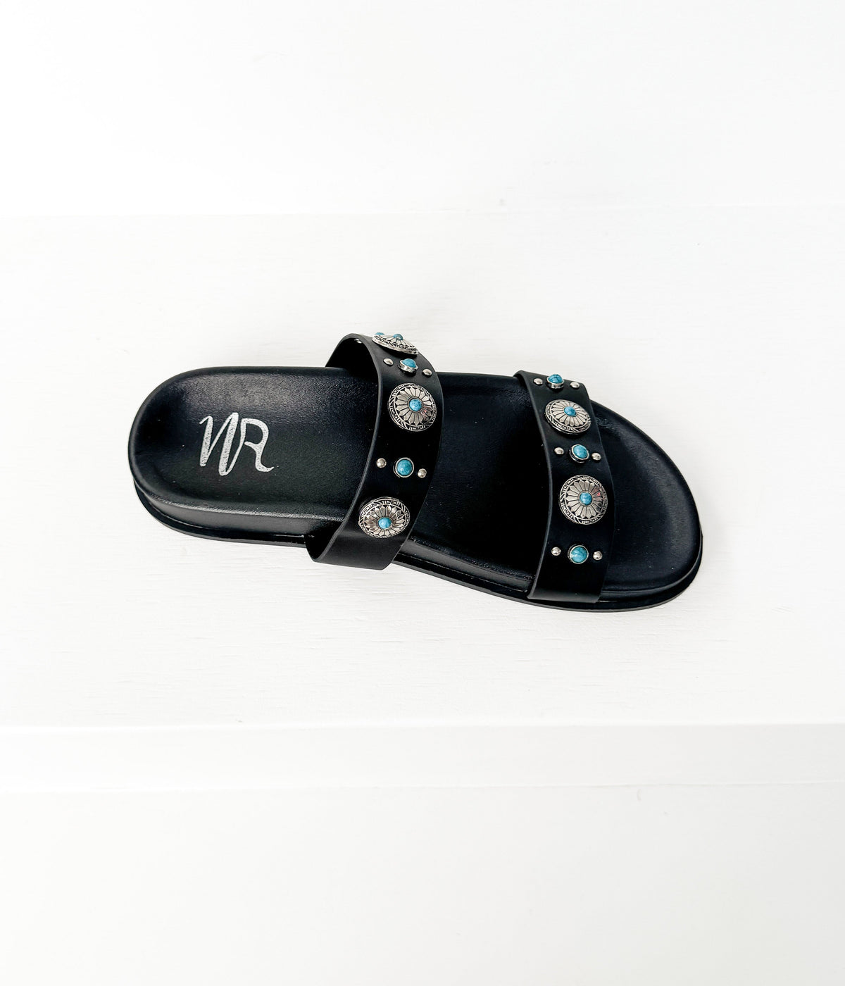 Briallen Western Studded Turquoise Sandal in Black