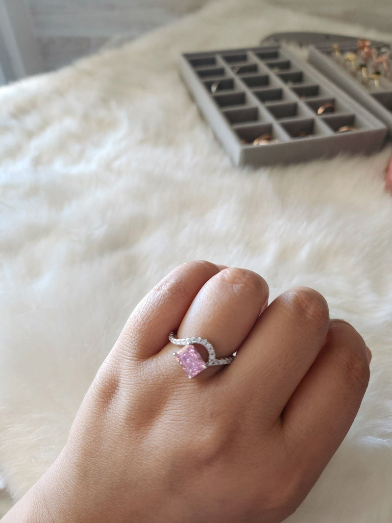 Astrid Radiant Cut Pink Gemstone Sterling Silver Ring