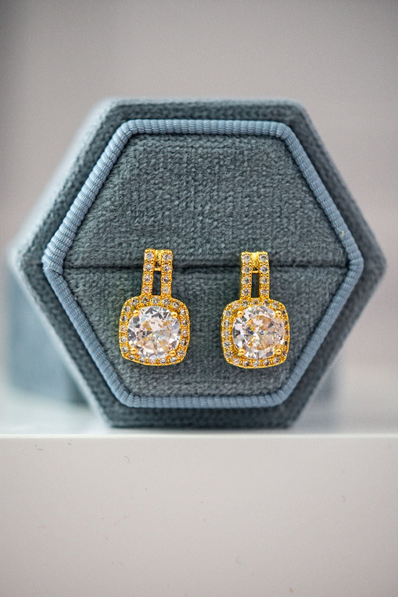 Marion Cushion Cut Gold Stud Earrings