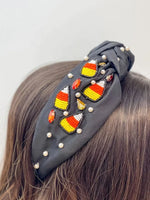 PREORDER: Candy Corn & Rhinestone Top Knot Headband in Two Colors