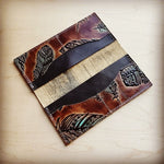 Embossed Leather Wallet-Turquoise Feather