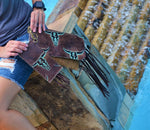 leather sunglasses case w/ turquoise steer