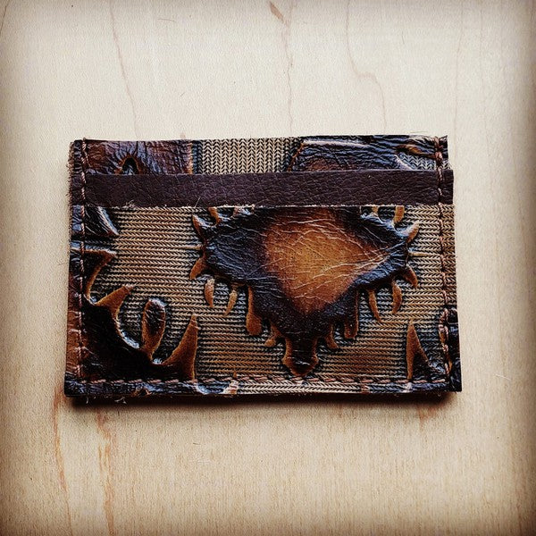 Embossed Leather Credit Card Holder-Brown Laredo