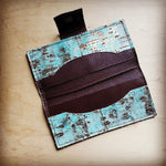 Embossed Leather Wallet In Turquoise Metallic