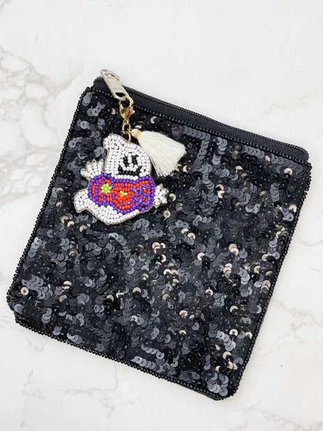 PREORDER: Boo Ghost Charm Beaded Zip Pouch