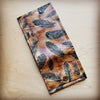 Tri-Fold Leather Wallet-Plumas Sepia Turquoise