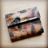 Tri-Fold Leather Wallet-Plumas Sepia Turquoise