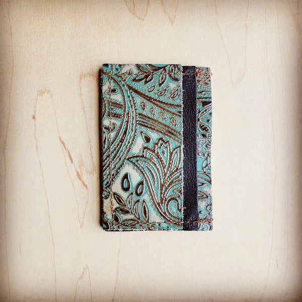 Leather Credit Card Holder- Brown Paisley