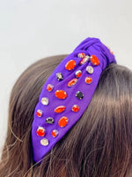 PREORDER: Halloween Rhinestone Top Knot Headband in Purple