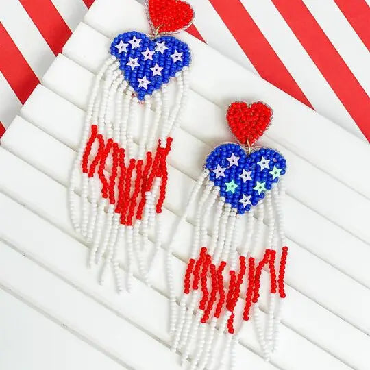 PREORDER: Patriotic Heart Fringe Dangle Earrings