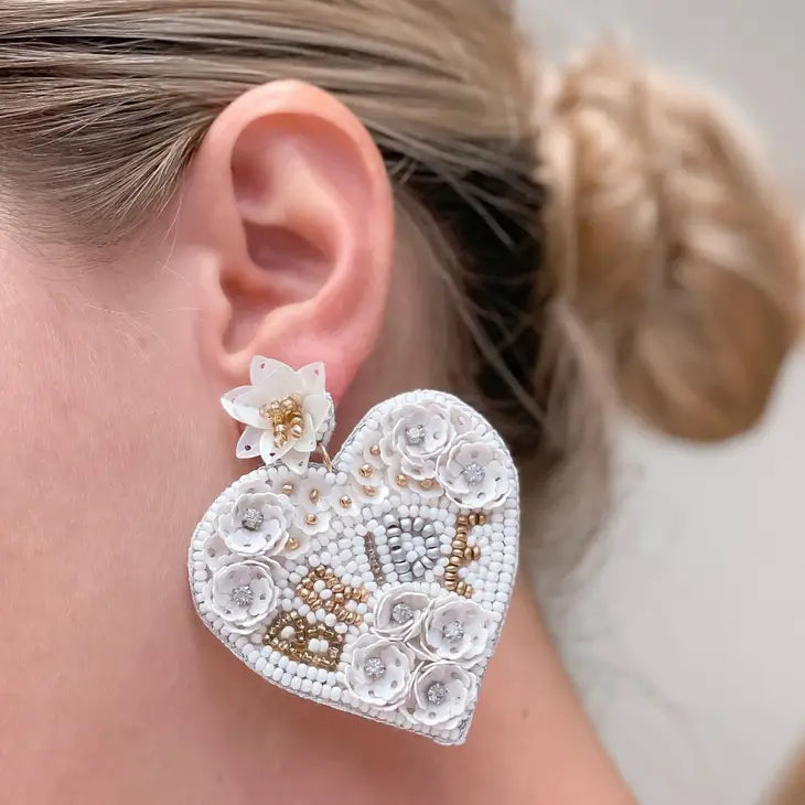 PREORDER: Bride Seed Bead Heart Earrings
