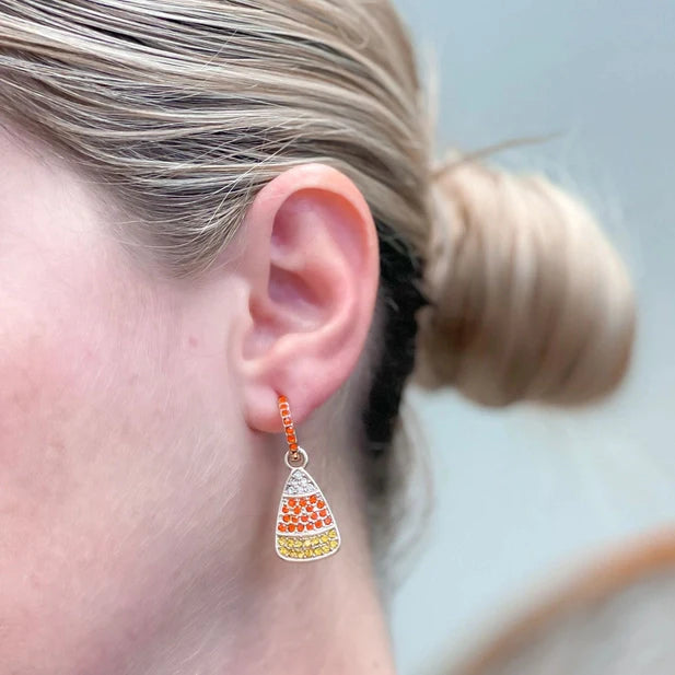 PREORDER: Rhinestone Candy Corn Huggie Hoop Earrings