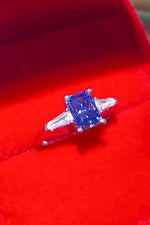 1 Carat Moissanite Platinum-Plated Rectangle Ring in Blue