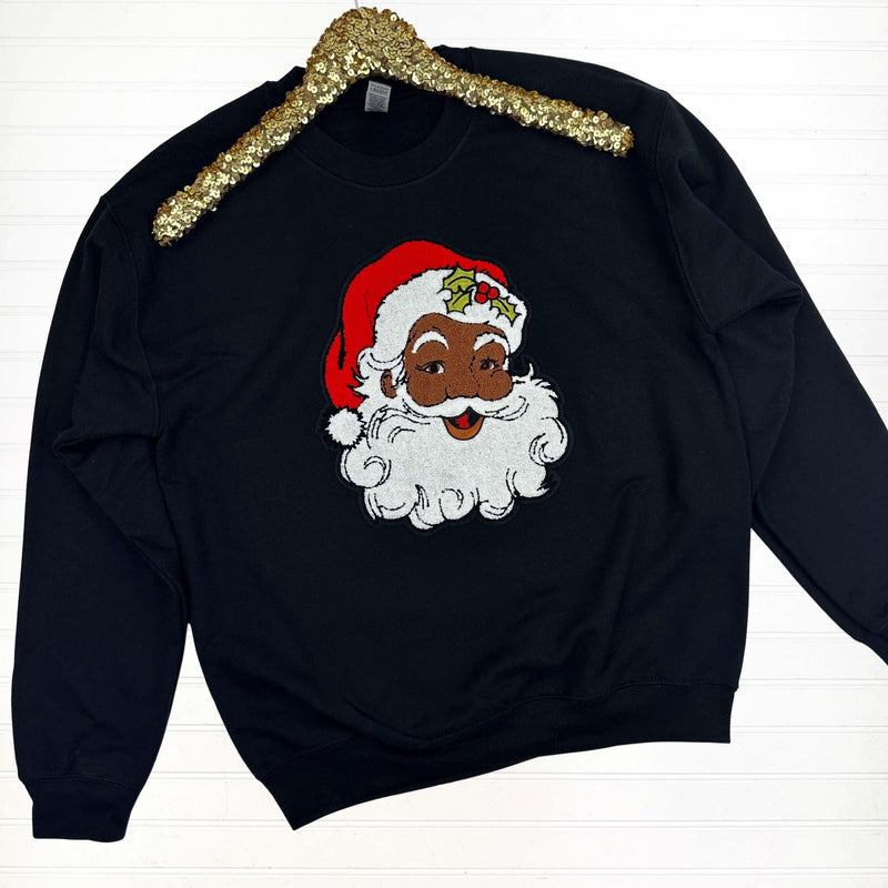 PREORDER: Santa Chenille Patch Sweatshirt (Dark Skin) in Assorted Colors