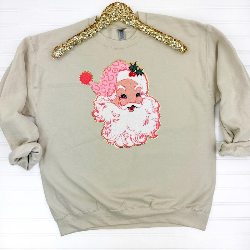 PREORDER: Santa Chenille Patch Sweatshirt (Light Skin) in Assorted Colors
