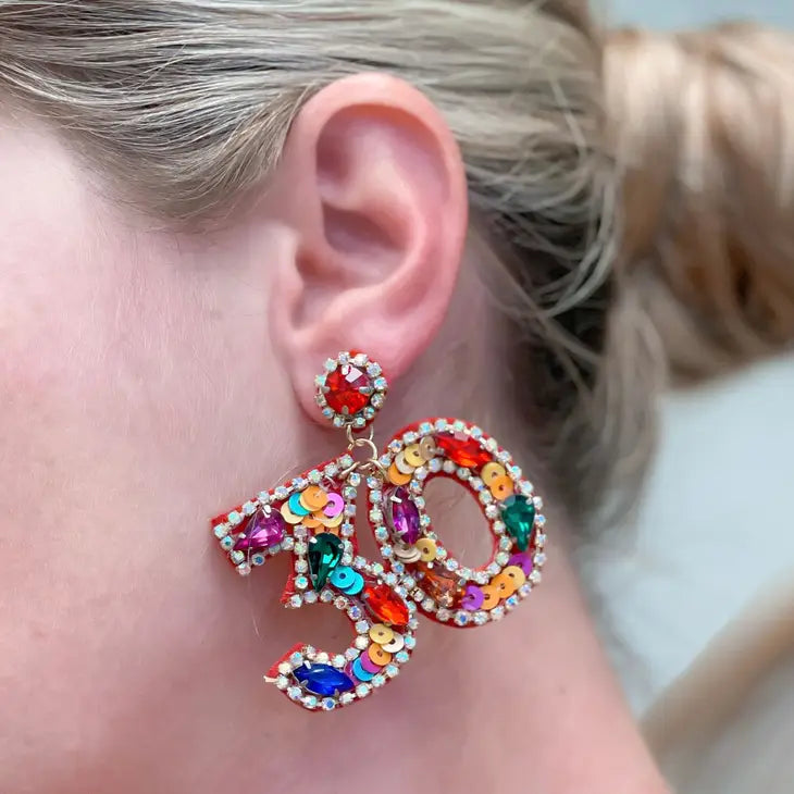 PREORDER: 30th Birthday Celebration Rhinestone Drop Earrings