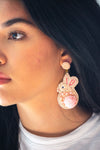 Easter Bunny Pom Seed Bead Earrings in Light Pink