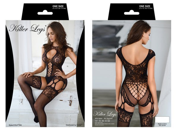 Lace Fishnet Back Lace-Up Fishnet Bodystocking