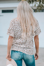 Leopard Buttoned Short Flounce Sleeve T-Shirt