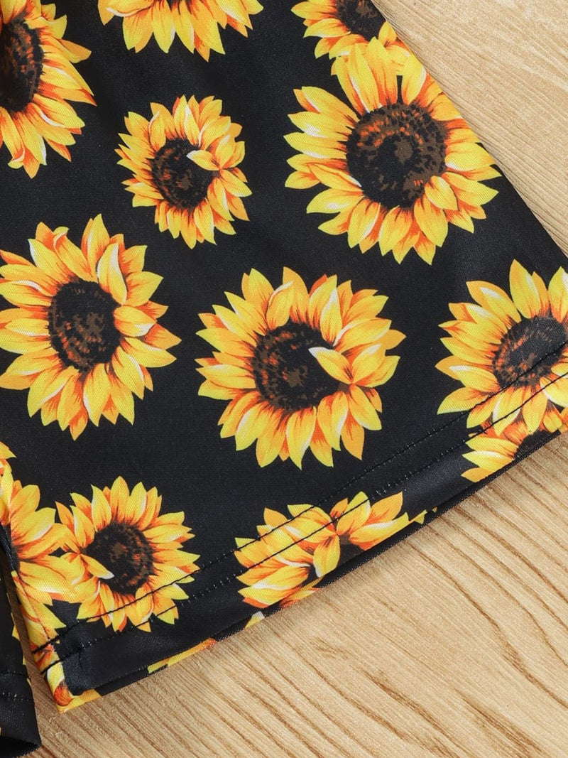 Girls Slogan Graphic Top and Sunflower Print Shorts Set