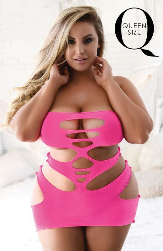 Solid Cutout Mini Bodystocking Dress