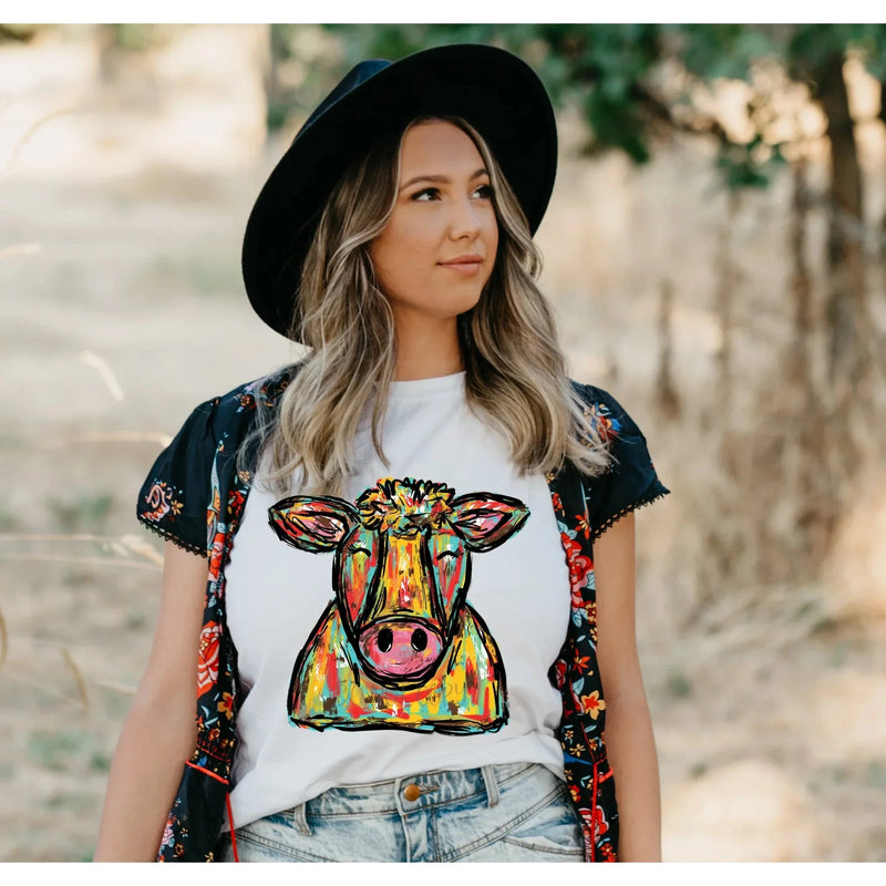 Colorful Cow Graphic Tee