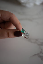 Trin Emerald and Pear Cubic Zirconia Sterling Silver Ring Open Size