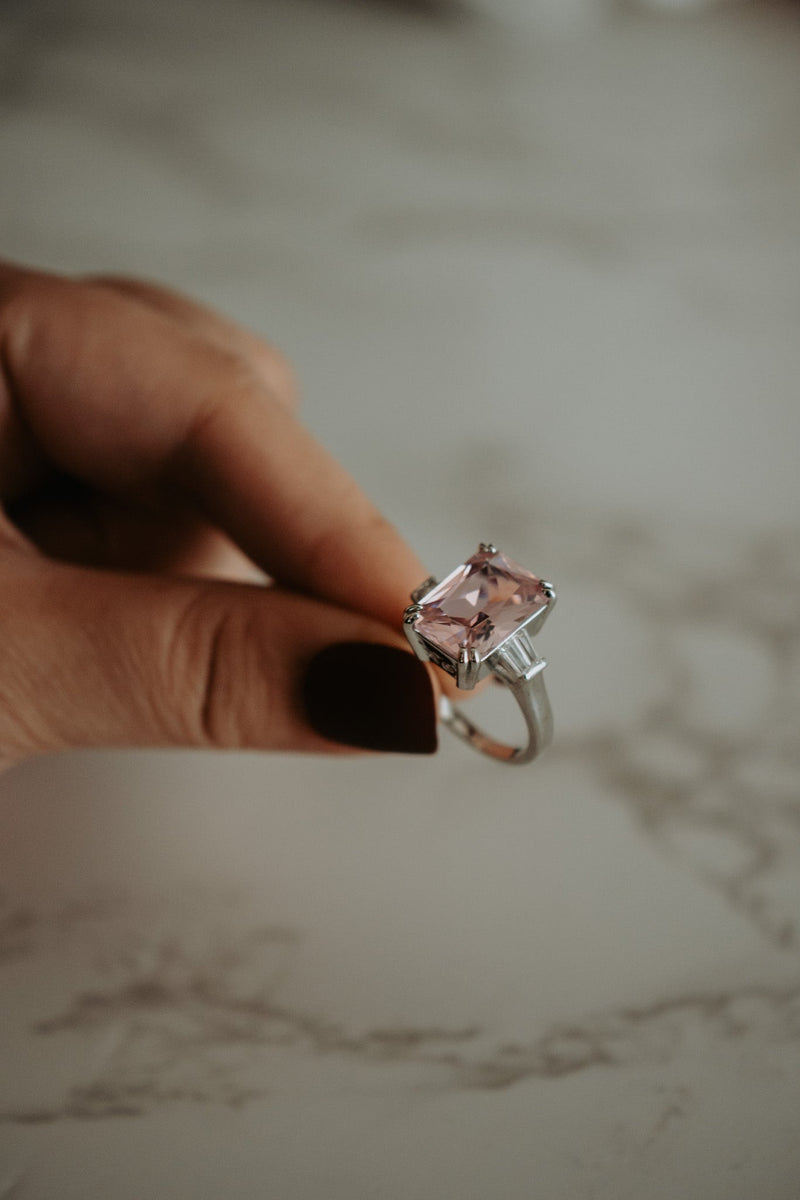 Allie Pink Emerald Cut Gem Sterling Silver Ring