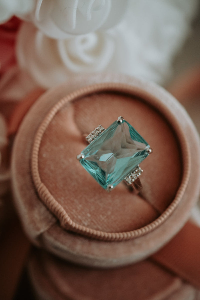 Skye Emerald Cut Sky Blue Gemstone Cubic Zirconia Sterling Silver Ring