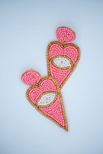 Heart Evil Eye Seed Bead Earrings in Pink