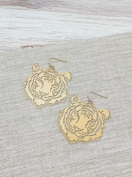 PREORDER: Filigree Tiger Dangle Earrings in Two Colors