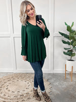 11.13 Tie Sleeve V Neck Top In Rich Pine Grove
