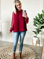 11.29 Mock Neck Blouse With Lace Detailed Sleeves In Berry