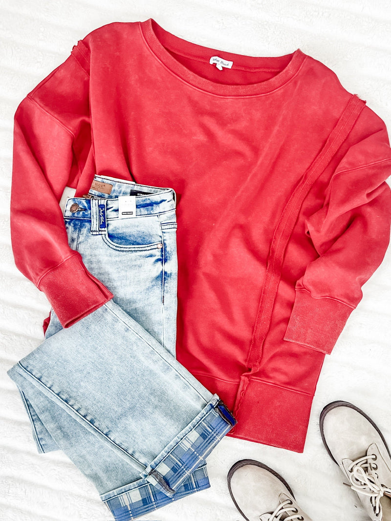 11.13 Oversized Sweatshirt Pullover With Raw Seam Detail In Red