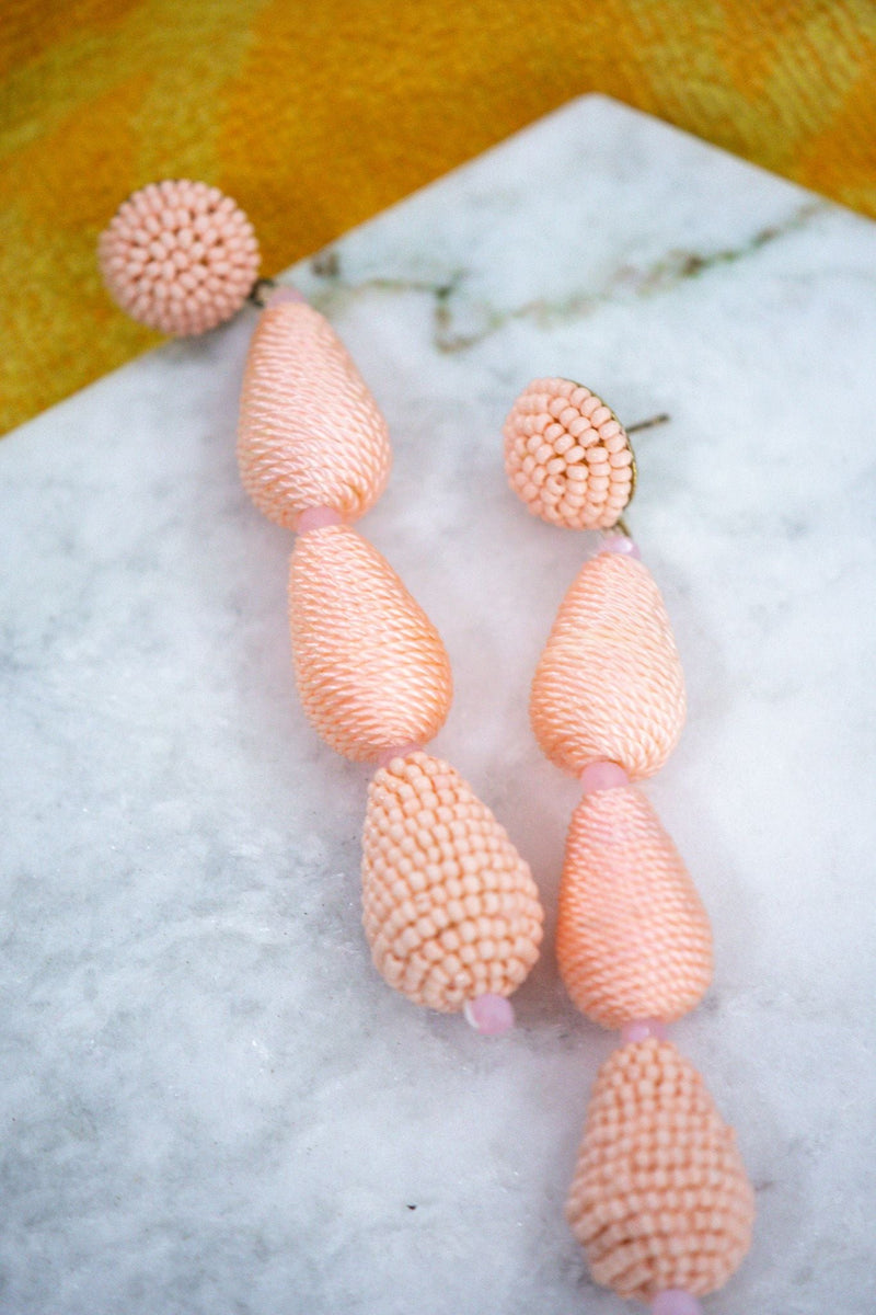 Triple Teardrop Sead Bead Earrings in Pink
