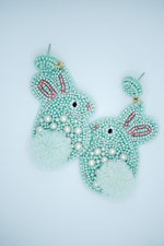 Easter Bunny Pom Seed Bead Earrings in Mint Green