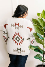 11.8 Popcorn Aztec Sweater In Cream, Olive & Rust