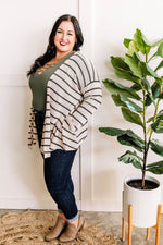 11.10 Knit Cardigan With Pockets In Beige & Charcoal Stripe