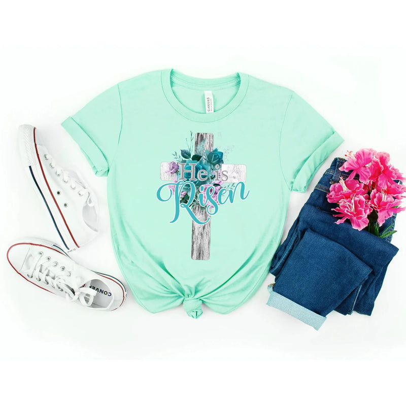 He is Risen Cross with flowers Graphic tee