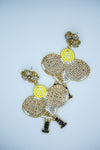 Doubles Tennis Racket Seed Bead Earrings in Silver and Gold