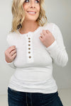 "Addy" Lace Trim Long Sleeve Button Up Henley Top