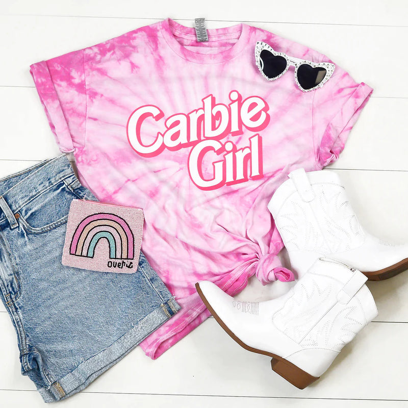 PREORDER: Carbie Girl Graphic Tee in Pink Tie Dye