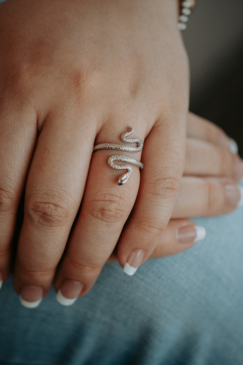 Open Size Adjustable Snake Silver Ring