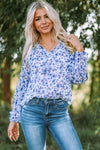 Floral Notched Balloon Sleeve Blouse