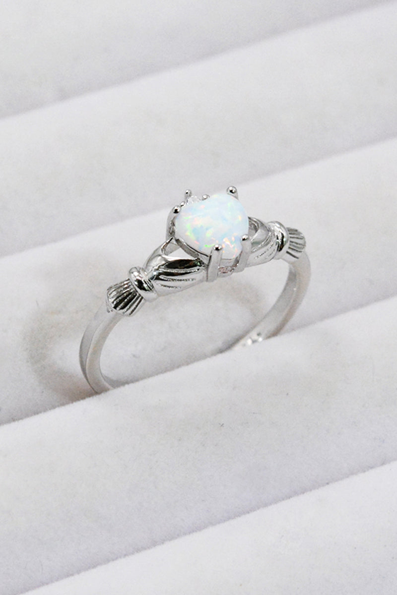 925 Sterling Silver Heart Opal Ring