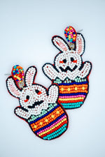Easter Bunny on Egg Seed Bead Earrings in Multi-Color