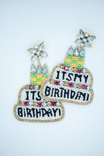 Happy Birthday Cake Seed Bead Earrings in White and Black