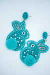 Easter Bunny Pom Seed Bead Earrings in Turquoise