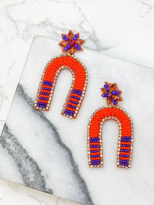 PREORDER: Game Day Beaded Arch Dangle Earrings in Assorted Colors
